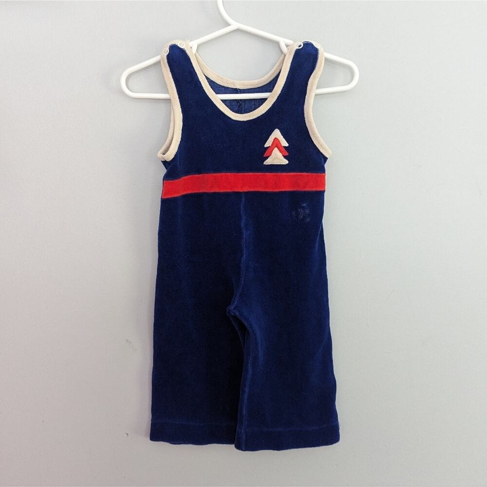 West Germany 9 Months Blue Sleeveless Baby Romper with Red Stripe Boy